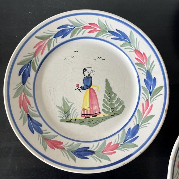 HB Quimper Handpainted Plates // Set of 3 // Breton Woman - Picture 3 of 8